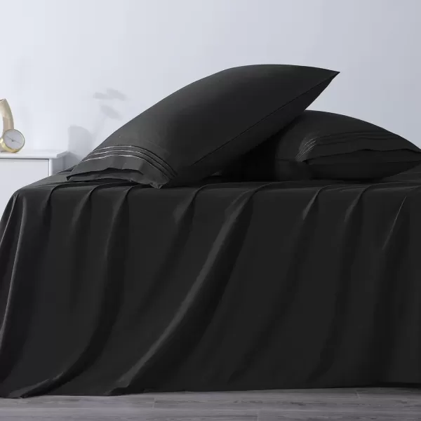 imageCozyLux Pillow Cases Standard Size Set of 2 Luxury 1800 Series Double Brushed Microfiber Bed Pillow Cases Embroidered 2 Pack 20x26 Beige Pillow Covers with Envelope Closure Soft and ComfortableBlack