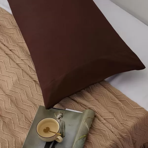 imageCozyLux Pillow Cases Standard Size Set of 2 Luxury 1800 Series Double Brushed Microfiber Bed Pillow Cases Embroidered 2 Pack 20x26 Beige Pillow Covers with Envelope Closure Soft and ComfortableBrown