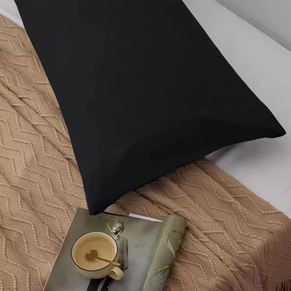 imageCozyLux Pillow Cases Standard Size Set of 2 Luxury 1800 Series Double Brushed Microfiber Bed Pillow Cases Embroidered 2 Pack 20x26 Beige Pillow Covers with Envelope Closure Soft and ComfortableBlack