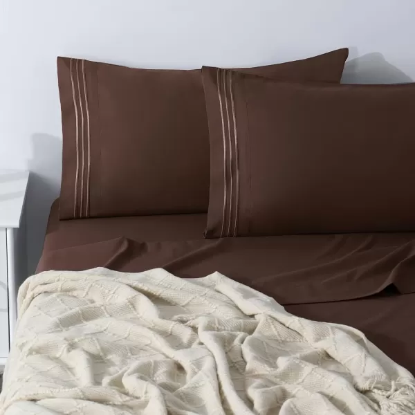 imageCozyLux Pillow Cases Standard Size Set of 2 Luxury 1800 Series Double Brushed Microfiber Bed Pillow Cases Embroidered 2 Pack 20x26 Beige Pillow Covers with Envelope Closure Soft and ComfortableBrown