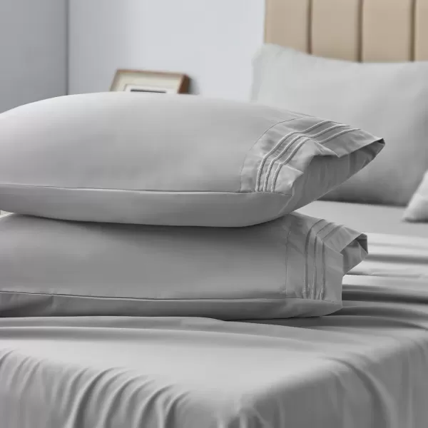 imageCozyLux Pillow Cases Standard Size Set of 2 Luxury 1800 Series Double Brushed Microfiber Bed Pillow Cases Embroidered 2 Pack 20x26 Beige Pillow Covers with Envelope Closure Soft and ComfortableLight Grey