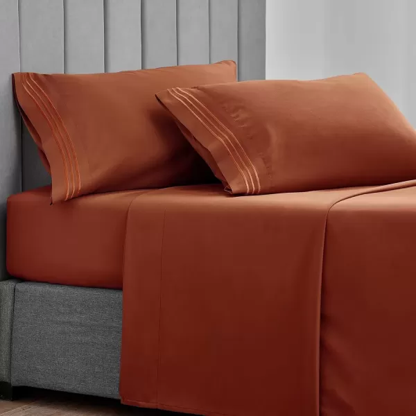 imageCozyLux Pillow Cases Standard Size Set of 2 Luxury 1800 Series Double Brushed Microfiber Bed Pillow Cases Embroidered 2 Pack 20x26 Beige Pillow Covers with Envelope Closure Soft and ComfortableBurnt Orange