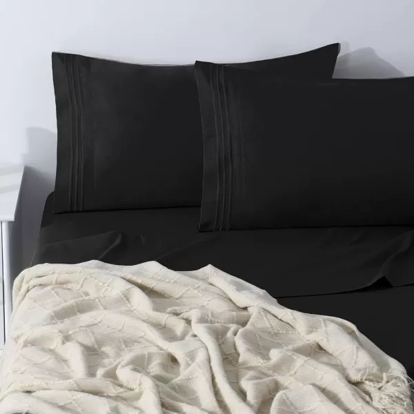 imageCozyLux Pillow Cases Standard Size Set of 2 Luxury 1800 Series Double Brushed Microfiber Bed Pillow Cases Embroidered 2 Pack 20x26 Beige Pillow Covers with Envelope Closure Soft and ComfortableBlack