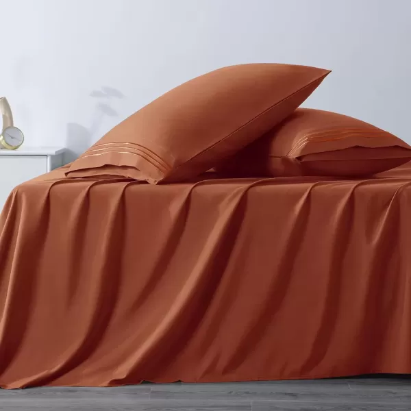 imageCozyLux Pillow Cases Standard Size Set of 2 Luxury 1800 Series Double Brushed Microfiber Bed Pillow Cases Embroidered 2 Pack 20x26 Beige Pillow Covers with Envelope Closure Soft and ComfortableBurnt Orange