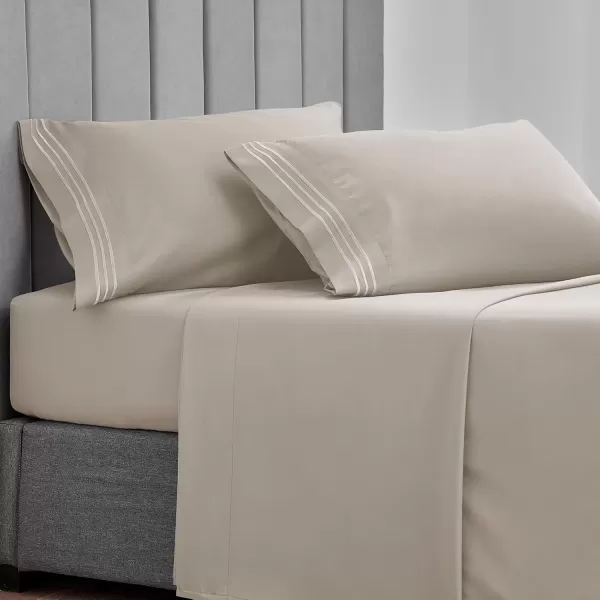 imageCozyLux Pillow Cases Standard Size Set of 2 Luxury 1800 Series Double Brushed Microfiber Bed Pillow Cases Embroidered 2 Pack 20x26 Beige Pillow Covers with Envelope Closure Soft and ComfortableBeige
