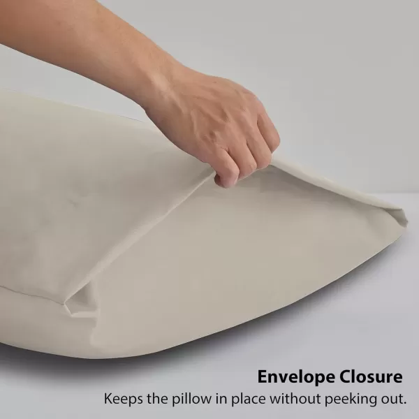 imageCozyLux Pillow Cases Standard Size Set of 2 Luxury 1800 Series Double Brushed Microfiber Bed Pillow Cases Embroidered 2 Pack 20x26 Beige Pillow Covers with Envelope Closure Soft and ComfortableBeige