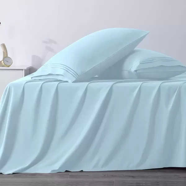 imageCozyLux Pillow Cases Standard Size Set of 2 Luxury 1800 Series Double Brushed Microfiber Bed Pillow Cases Embroidered 2 Pack 20x26 Beige Pillow Covers with Envelope Closure Soft and ComfortableSpa Blue