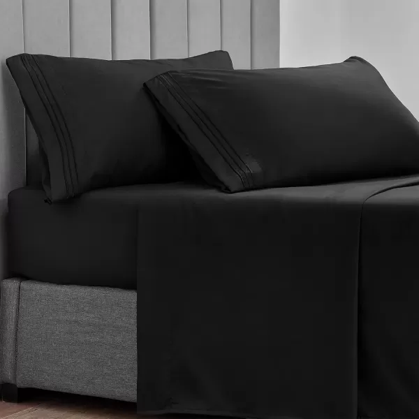 imageCozyLux Pillow Cases Standard Size Set of 2 Luxury 1800 Series Double Brushed Microfiber Bed Pillow Cases Embroidered 2 Pack 20x26 Beige Pillow Covers with Envelope Closure Soft and ComfortableBlack