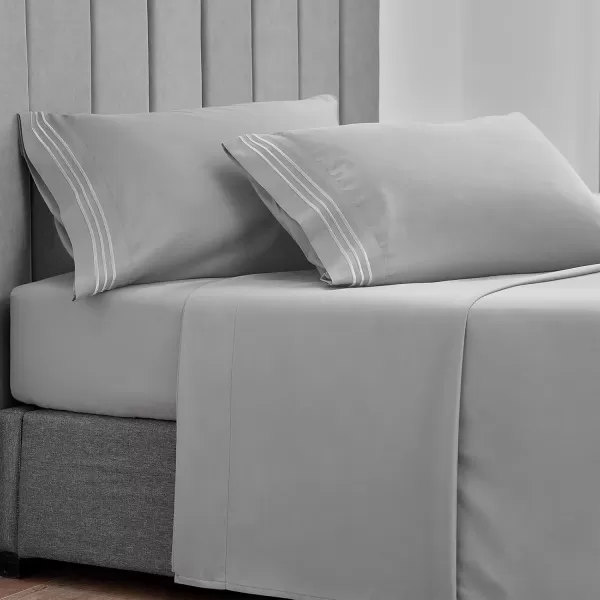 imageCozyLux Pillow Cases Standard Size Set of 2 Luxury 1800 Series Double Brushed Microfiber Bed Pillow Cases Embroidered 2 Pack 20x26 Beige Pillow Covers with Envelope Closure Soft and ComfortableLight Grey