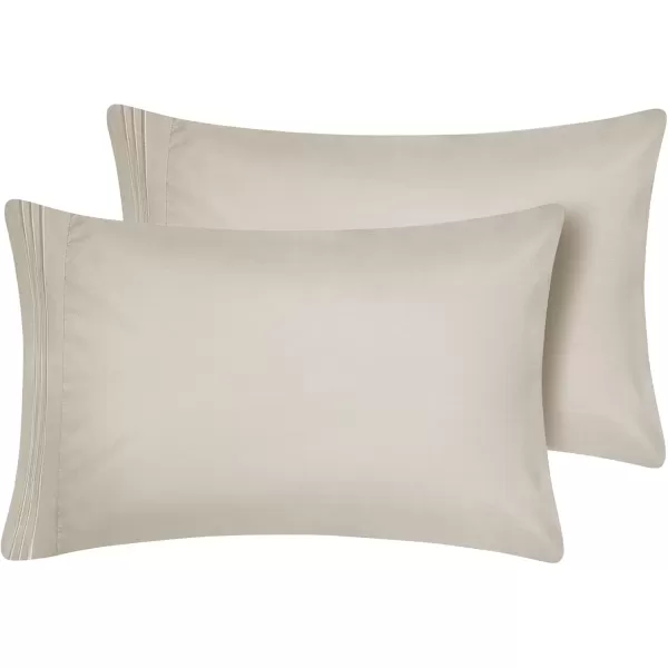 imageCozyLux Pillow Cases Standard Size Set of 2 Luxury 1800 Series Double Brushed Microfiber Bed Pillow Cases Embroidered 2 Pack 20x26 Beige Pillow Covers with Envelope Closure Soft and ComfortableBeige