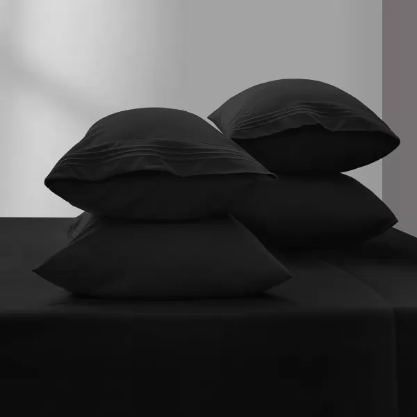 imageCozyLux Pillow Cases Standard Size Set of 2 Luxury 1800 Series Double Brushed Microfiber Bed Pillow Cases Embroidered 2 Pack 20x26 Beige Pillow Covers with Envelope Closure Soft and ComfortableBlack