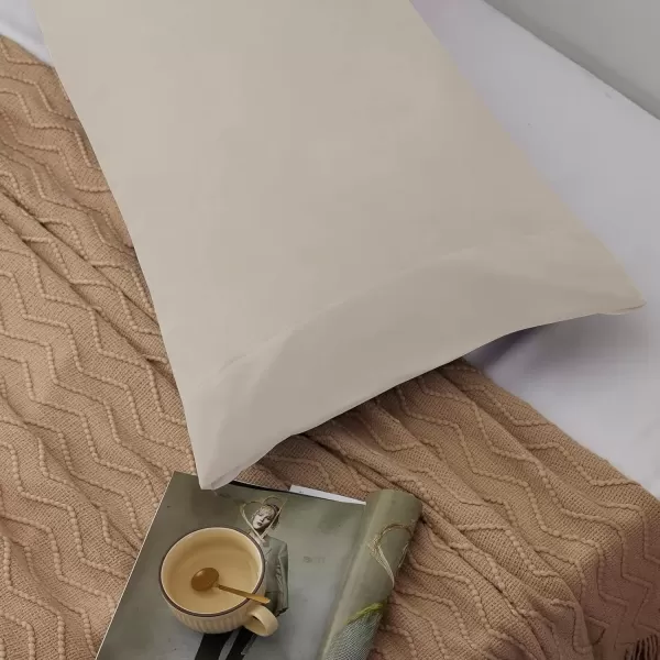 imageCozyLux Pillow Cases Standard Size Set of 2 Luxury 1800 Series Double Brushed Microfiber Bed Pillow Cases Embroidered 2 Pack 20x26 Beige Pillow Covers with Envelope Closure Soft and ComfortableBeige