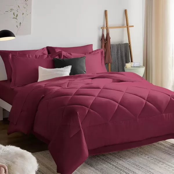 imageCozyLux Queen Bed in a Bag 7Pieces Comforter Sets with Comforter and Sheets Dark Grey All Season Bedding Sets with Comforter Pillow Shams Flat Sheet Fitted Sheet and PillowcasesBurgundy