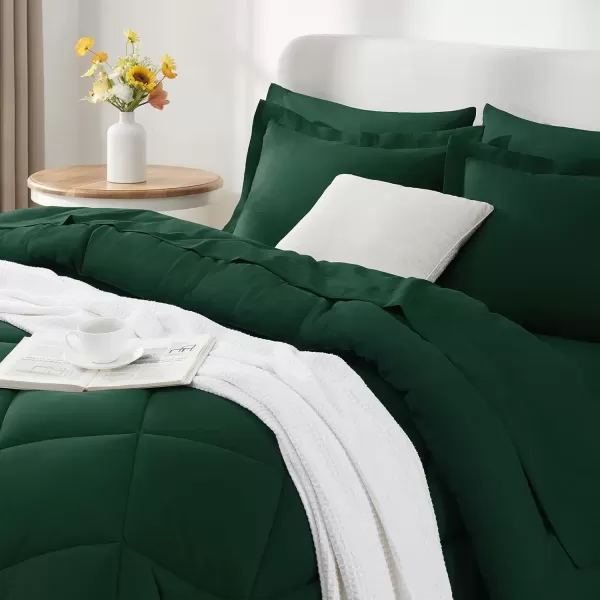 imageCozyLux Queen Bed in a Bag 7Pieces Comforter Sets with Comforter and Sheets Dark Grey All Season Bedding Sets with Comforter Pillow Shams Flat Sheet Fitted Sheet and PillowcasesEmerald Green