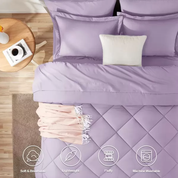 imageCozyLux Queen Bed in a Bag 7Pieces Comforter Sets with Comforter and Sheets Dark Grey All Season Bedding Sets with Comforter Pillow Shams Flat Sheet Fitted Sheet and PillowcasesLight Purple