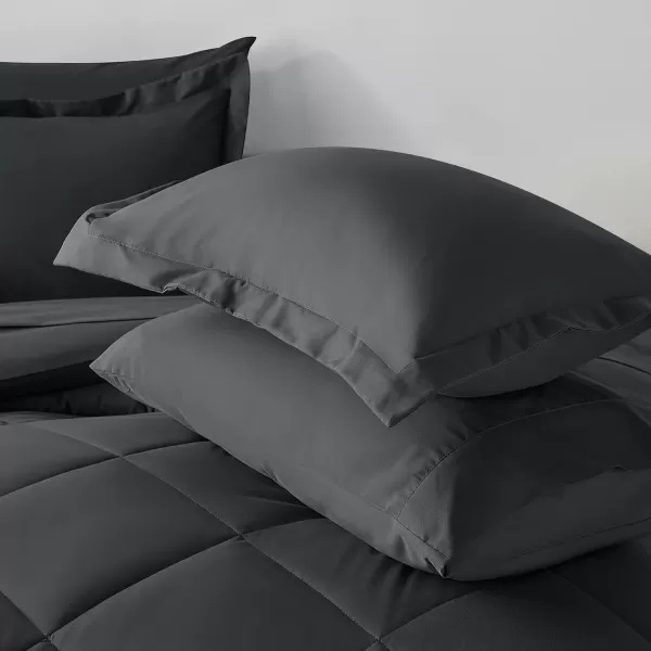 imageCozyLux Queen Bed in a Bag 7Pieces Comforter Sets with Comforter and Sheets Dark Grey All Season Bedding Sets with Comforter Pillow Shams Flat Sheet Fitted Sheet and PillowcasesGrey
