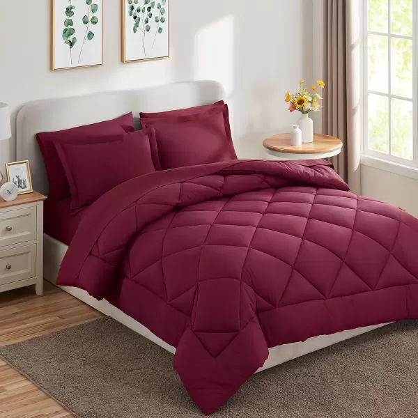 imageCozyLux Queen Bed in a Bag 7Pieces Comforter Sets with Comforter and Sheets Dark Grey All Season Bedding Sets with Comforter Pillow Shams Flat Sheet Fitted Sheet and PillowcasesBurgundy
