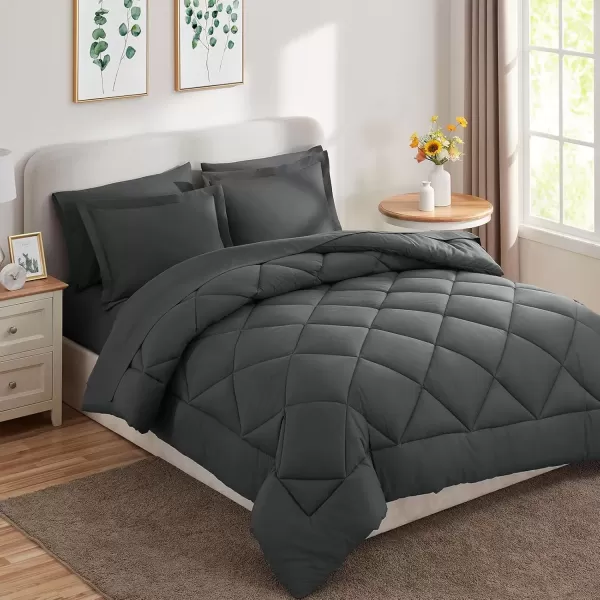 imageCozyLux Queen Bed in a Bag 7Pieces Comforter Sets with Comforter and Sheets Dark Grey All Season Bedding Sets with Comforter Pillow Shams Flat Sheet Fitted Sheet and PillowcasesDark Grey