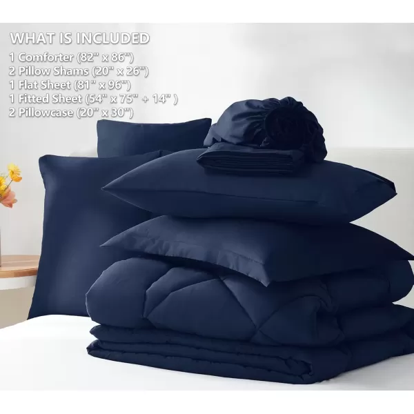 imageCozyLux Queen Bed in a Bag 7Pieces Comforter Sets with Comforter and Sheets Dark Grey All Season Bedding Sets with Comforter Pillow Shams Flat Sheet Fitted Sheet and PillowcasesNavy