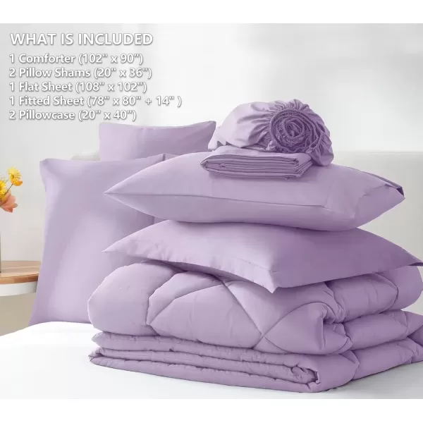 imageCozyLux Queen Bed in a Bag 7Pieces Comforter Sets with Comforter and Sheets Dark Grey All Season Bedding Sets with Comforter Pillow Shams Flat Sheet Fitted Sheet and PillowcasesLight Purple