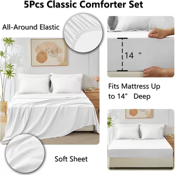 imageCozyLux Queen Bed in a Bag 7Pieces Comforter Sets with Comforter and Sheets Dark Grey All Season Bedding Sets with Comforter Pillow Shams Flat Sheet Fitted Sheet and PillowcasesWhite