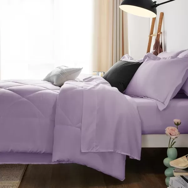 imageCozyLux Queen Bed in a Bag 7Pieces Comforter Sets with Comforter and Sheets Dark Grey All Season Bedding Sets with Comforter Pillow Shams Flat Sheet Fitted Sheet and PillowcasesLight Purple
