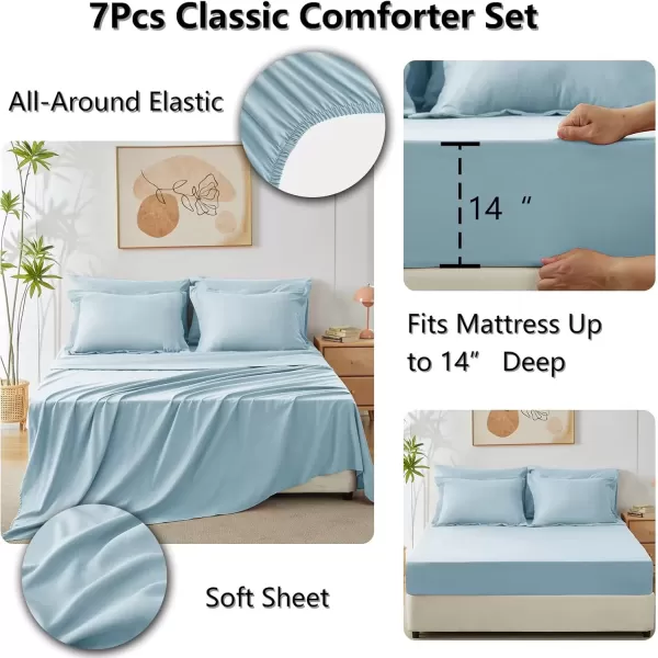 imageCozyLux Queen Bed in a Bag 7Pieces Comforter Sets with Comforter and Sheets Dark Grey All Season Bedding Sets with Comforter Pillow Shams Flat Sheet Fitted Sheet and PillowcasesLight Blue