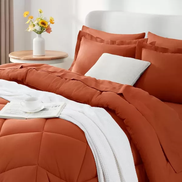 imageCozyLux Queen Bed in a Bag 7Pieces Comforter Sets with Comforter and Sheets Dark Grey All Season Bedding Sets with Comforter Pillow Shams Flat Sheet Fitted Sheet and PillowcasesBurnt Orange