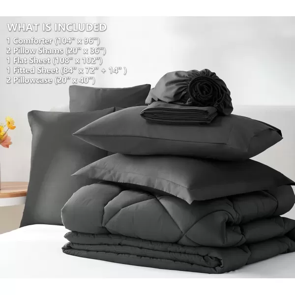 imageCozyLux Queen Bed in a Bag 7Pieces Comforter Sets with Comforter and Sheets Dark Grey All Season Bedding Sets with Comforter Pillow Shams Flat Sheet Fitted Sheet and PillowcasesDark Grey