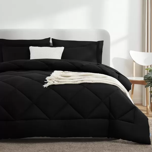 imageCozyLux Queen Bed in a Bag 7Pieces Comforter Sets with Comforter and Sheets Dark Grey All Season Bedding Sets with Comforter Pillow Shams Flat Sheet Fitted Sheet and PillowcasesBlack