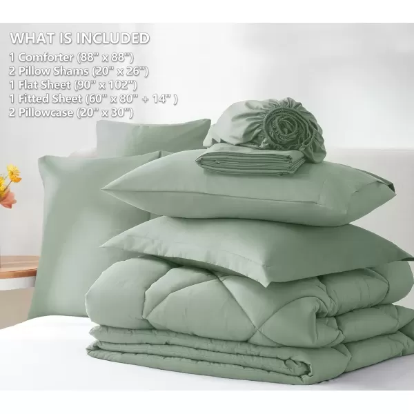 imageCozyLux Queen Bed in a Bag 7Pieces Comforter Sets with Comforter and Sheets Dark Grey All Season Bedding Sets with Comforter Pillow Shams Flat Sheet Fitted Sheet and PillowcasesSage Green