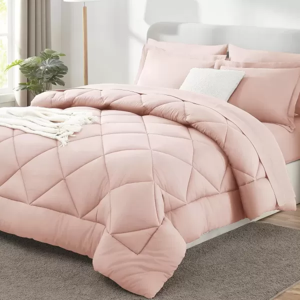 imageCozyLux Queen Bed in a Bag 7Pieces Comforter Sets with Comforter and Sheets Dark Grey All Season Bedding Sets with Comforter Pillow Shams Flat Sheet Fitted Sheet and PillowcasesBlush Pink