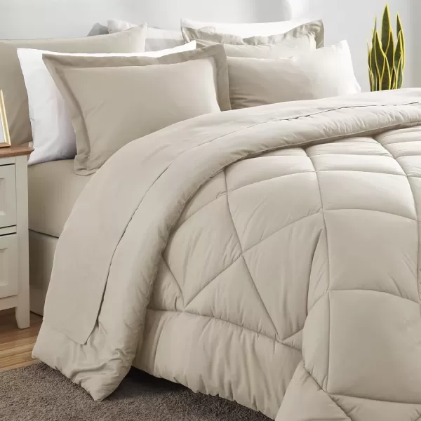 imageCozyLux Queen Bed in a Bag 7Pieces Comforter Sets with Comforter and Sheets Dark Grey All Season Bedding Sets with Comforter Pillow Shams Flat Sheet Fitted Sheet and PillowcasesOatmeal