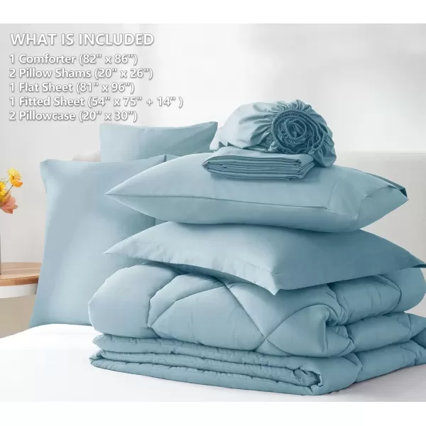 imageCozyLux Queen Bed in a Bag 7Pieces Comforter Sets with Comforter and Sheets Dark Grey All Season Bedding Sets with Comforter Pillow Shams Flat Sheet Fitted Sheet and PillowcasesLight Blue