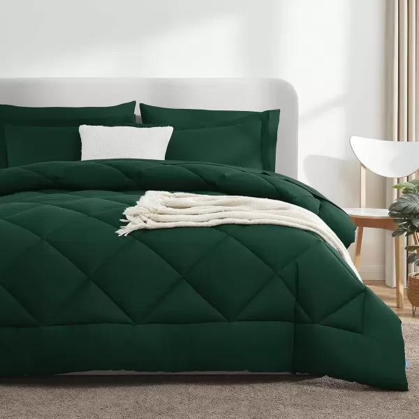 imageCozyLux Queen Bed in a Bag 7Pieces Comforter Sets with Comforter and Sheets Dark Grey All Season Bedding Sets with Comforter Pillow Shams Flat Sheet Fitted Sheet and PillowcasesEmerald Green