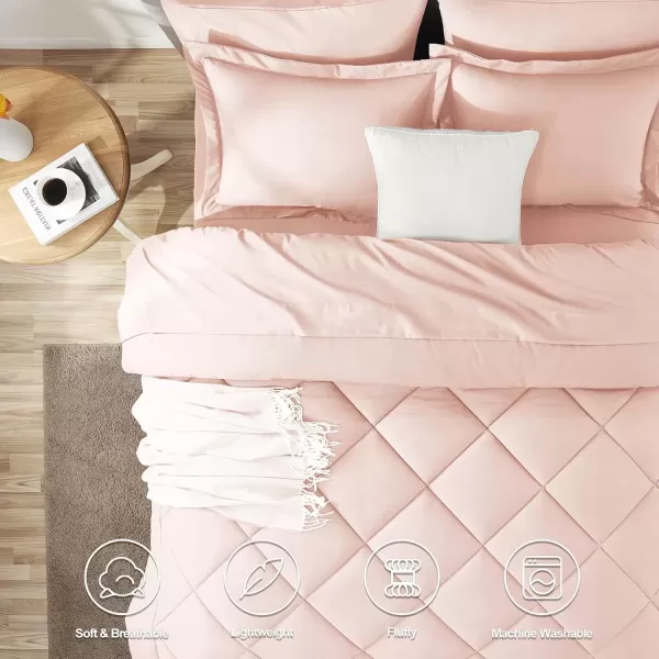 imageCozyLux Queen Bed in a Bag 7Pieces Comforter Sets with Comforter and Sheets Dark Grey All Season Bedding Sets with Comforter Pillow Shams Flat Sheet Fitted Sheet and PillowcasesBlush Pink