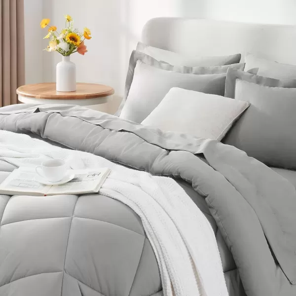 imageCozyLux Queen Bed in a Bag 7Pieces Comforter Sets with Comforter and Sheets Dark Grey All Season Bedding Sets with Comforter Pillow Shams Flat Sheet Fitted Sheet and PillowcasesLight Grey