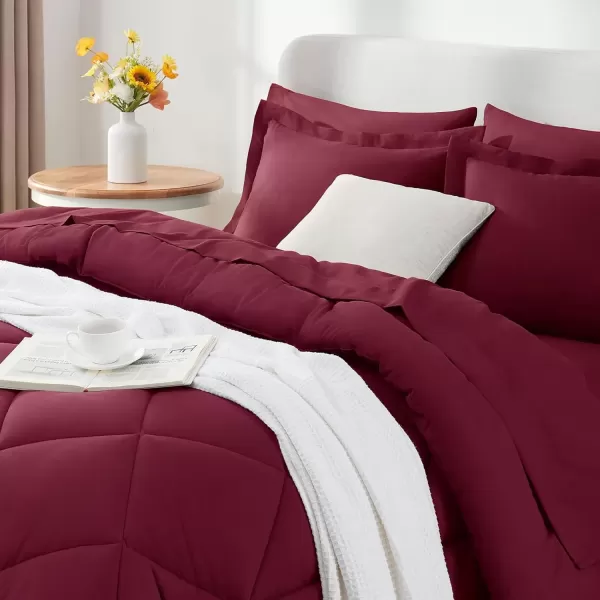 imageCozyLux Queen Bed in a Bag 7Pieces Comforter Sets with Comforter and Sheets Dark Grey All Season Bedding Sets with Comforter Pillow Shams Flat Sheet Fitted Sheet and PillowcasesBurgundy