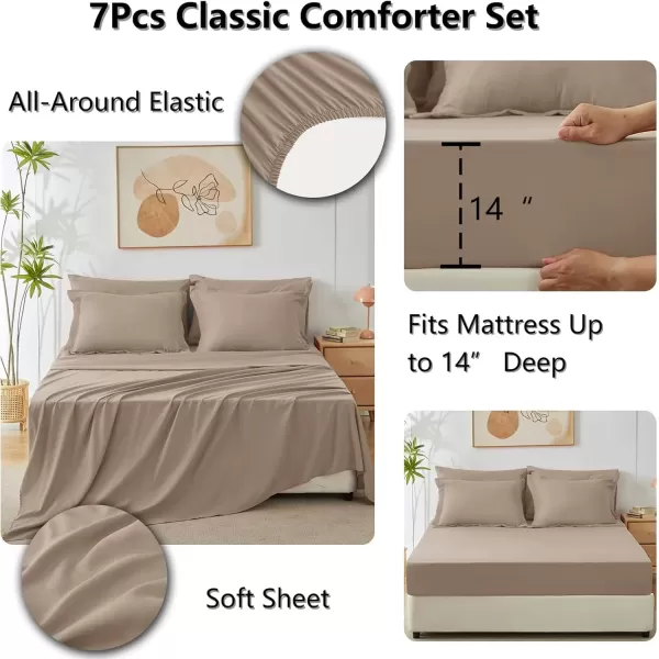 imageCozyLux Queen Bed in a Bag 7Pieces Comforter Sets with Comforter and Sheets Dark Grey All Season Bedding Sets with Comforter Pillow Shams Flat Sheet Fitted Sheet and PillowcasesKhaki