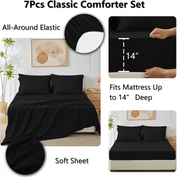 imageCozyLux Queen Bed in a Bag 7Pieces Comforter Sets with Comforter and Sheets Dark Grey All Season Bedding Sets with Comforter Pillow Shams Flat Sheet Fitted Sheet and PillowcasesBlack