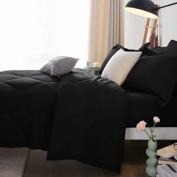 imageCozyLux Queen Bed in a Bag 7Pieces Comforter Sets with Comforter and Sheets Dark Grey All Season Bedding Sets with Comforter Pillow Shams Flat Sheet Fitted Sheet and PillowcasesBlack