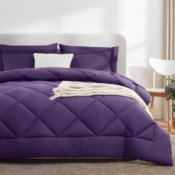 imageCozyLux Queen Bed in a Bag 7Pieces Comforter Sets with Comforter and Sheets Dark Grey All Season Bedding Sets with Comforter Pillow Shams Flat Sheet Fitted Sheet and PillowcasesPurple