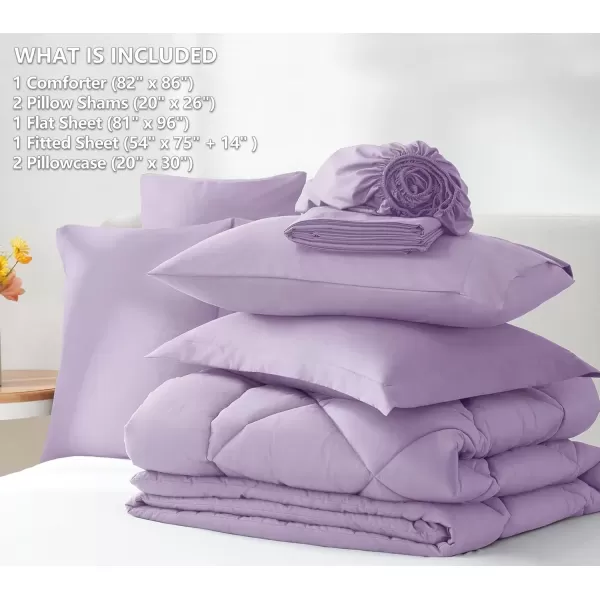 imageCozyLux Queen Bed in a Bag 7Pieces Comforter Sets with Comforter and Sheets Dark Grey All Season Bedding Sets with Comforter Pillow Shams Flat Sheet Fitted Sheet and PillowcasesLight Purple