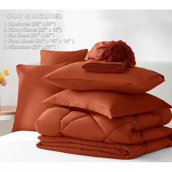 imageCozyLux Queen Bed in a Bag 7Pieces Comforter Sets with Comforter and Sheets Dark Grey All Season Bedding Sets with Comforter Pillow Shams Flat Sheet Fitted Sheet and PillowcasesBurnt Orange