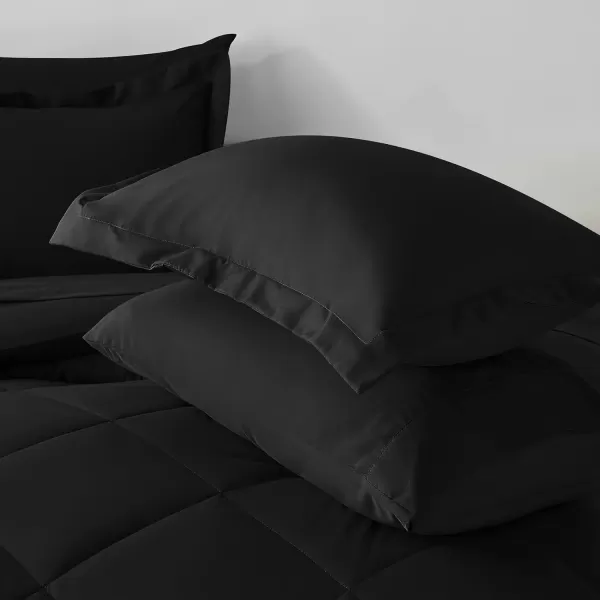 imageCozyLux Queen Bed in a Bag 7Pieces Comforter Sets with Comforter and Sheets Dark Grey All Season Bedding Sets with Comforter Pillow Shams Flat Sheet Fitted Sheet and PillowcasesBlack