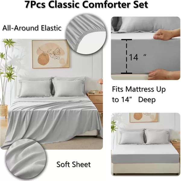 imageCozyLux Queen Bed in a Bag 7Pieces Comforter Sets with Comforter and Sheets Dark Grey All Season Bedding Sets with Comforter Pillow Shams Flat Sheet Fitted Sheet and PillowcasesLight Grey