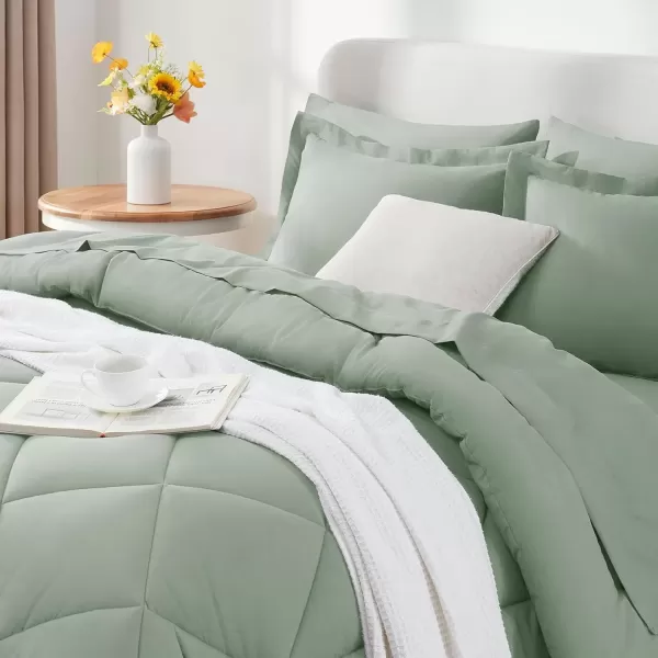 imageCozyLux Queen Bed in a Bag 7Pieces Comforter Sets with Comforter and Sheets Dark Grey All Season Bedding Sets with Comforter Pillow Shams Flat Sheet Fitted Sheet and PillowcasesSage Green