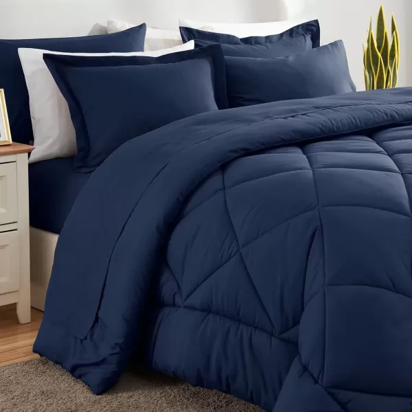 imageCozyLux Queen Bed in a Bag 7Pieces Comforter Sets with Comforter and Sheets Dark Grey All Season Bedding Sets with Comforter Pillow Shams Flat Sheet Fitted Sheet and PillowcasesNavy