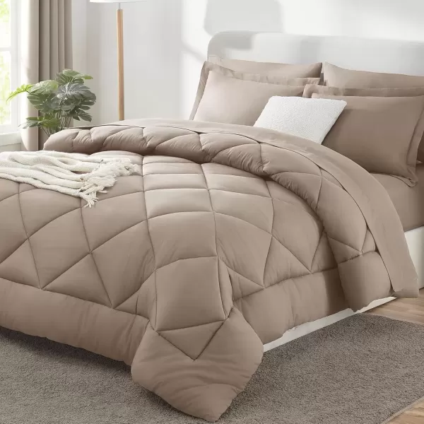 imageCozyLux Queen Bed in a Bag 7Pieces Comforter Sets with Comforter and Sheets Dark Grey All Season Bedding Sets with Comforter Pillow Shams Flat Sheet Fitted Sheet and PillowcasesKhaki
