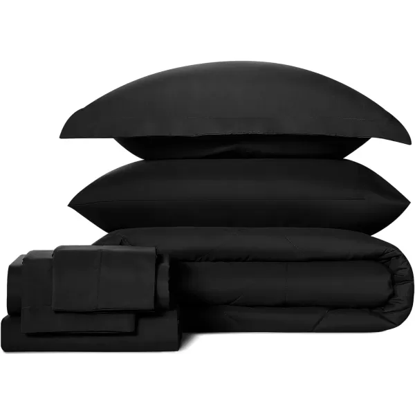 imageCozyLux Queen Bed in a Bag 7Pieces Comforter Sets with Comforter and Sheets Dark Grey All Season Bedding Sets with Comforter Pillow Shams Flat Sheet Fitted Sheet and PillowcasesBlack